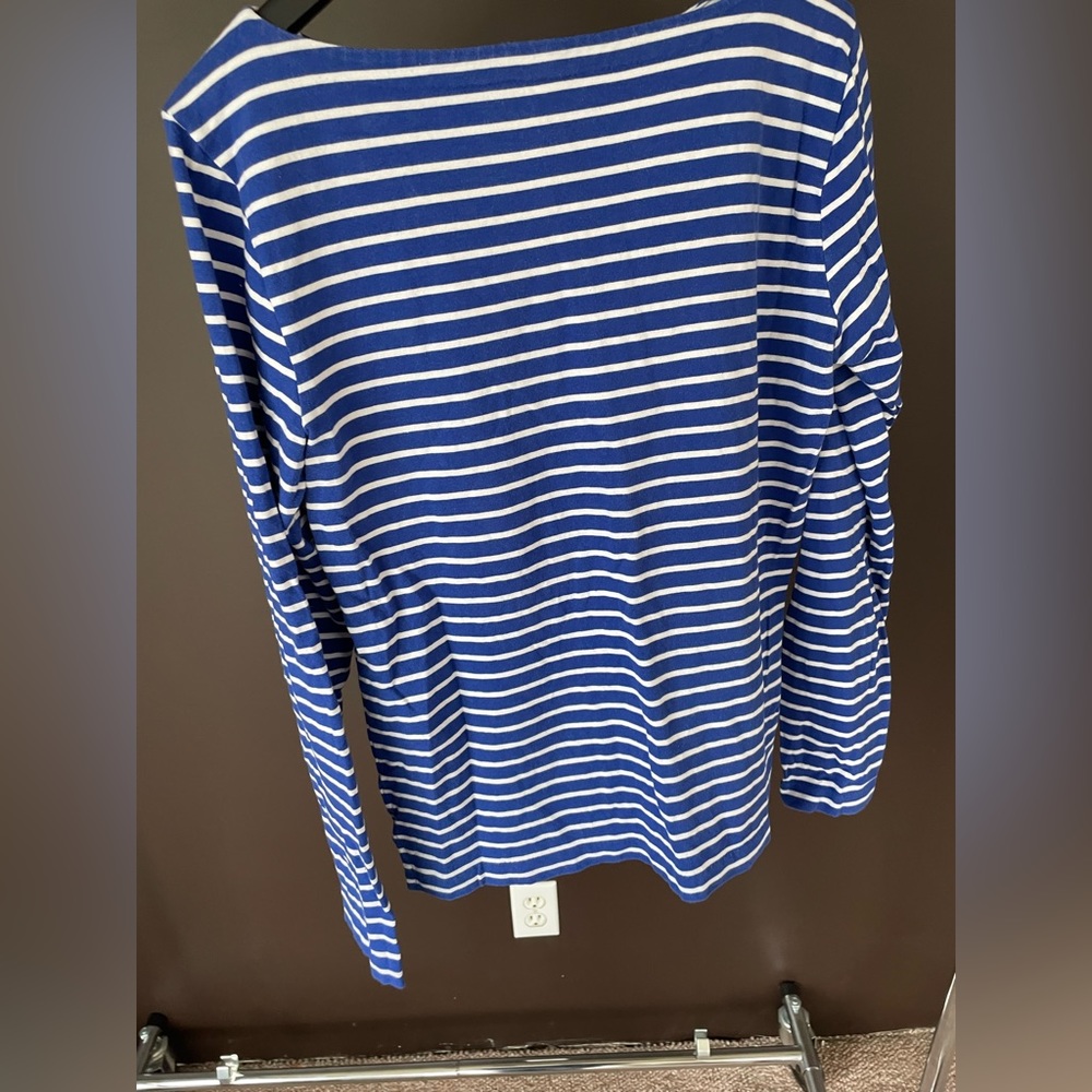J Crew blue and white stripe tee. Size L